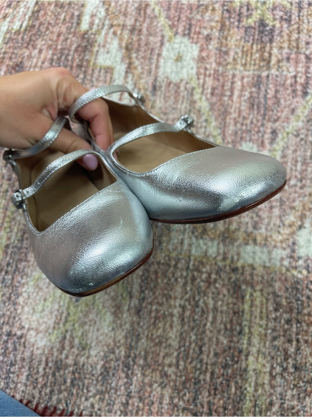 Madewell Nettie Heeled Mary Jane Ballet Flats Metallic Silver Size 8.5 - Picture 5 of 8